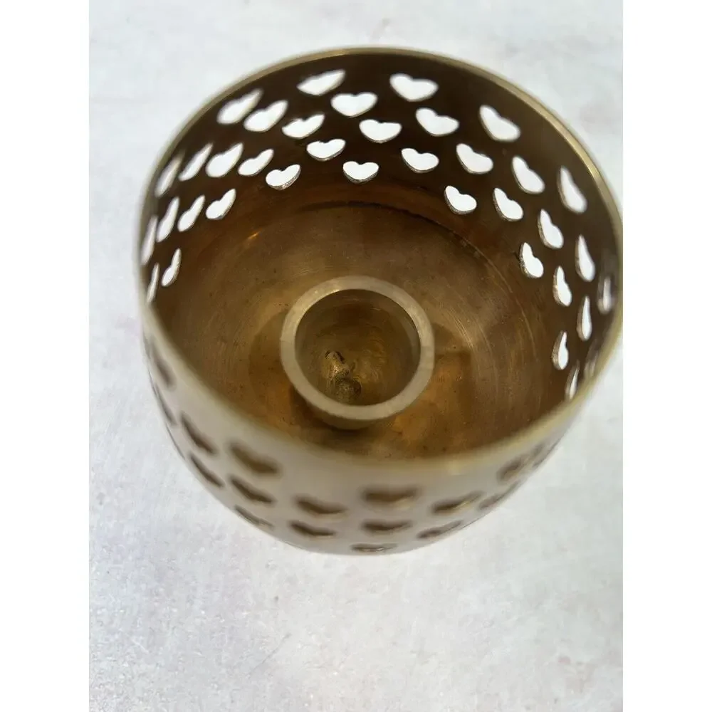 Brass Cutout Hearts Candle Holder Vintage 1980s Goblet Style Votive‎ Candlestick